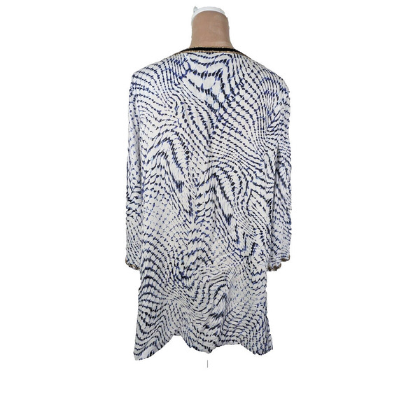 Soft Surroundings XL Blue White Tie Dye Beaded Laced Tie Rayon Tunic - Picture 3 of 10